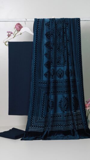 3 piece winter Palachi Shawl with Moon light Dhanak Marina shirt & Trouser (zinc)