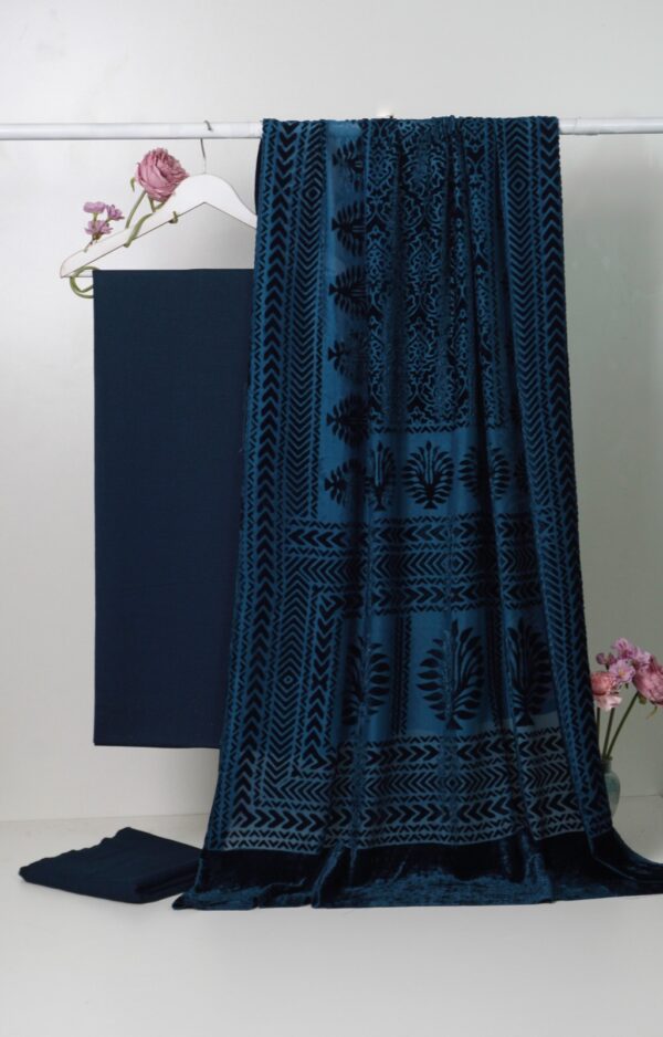 3 piece winter Palachi Shawl with Moon light Dhanak Marina shirt & Trouser (zinc)